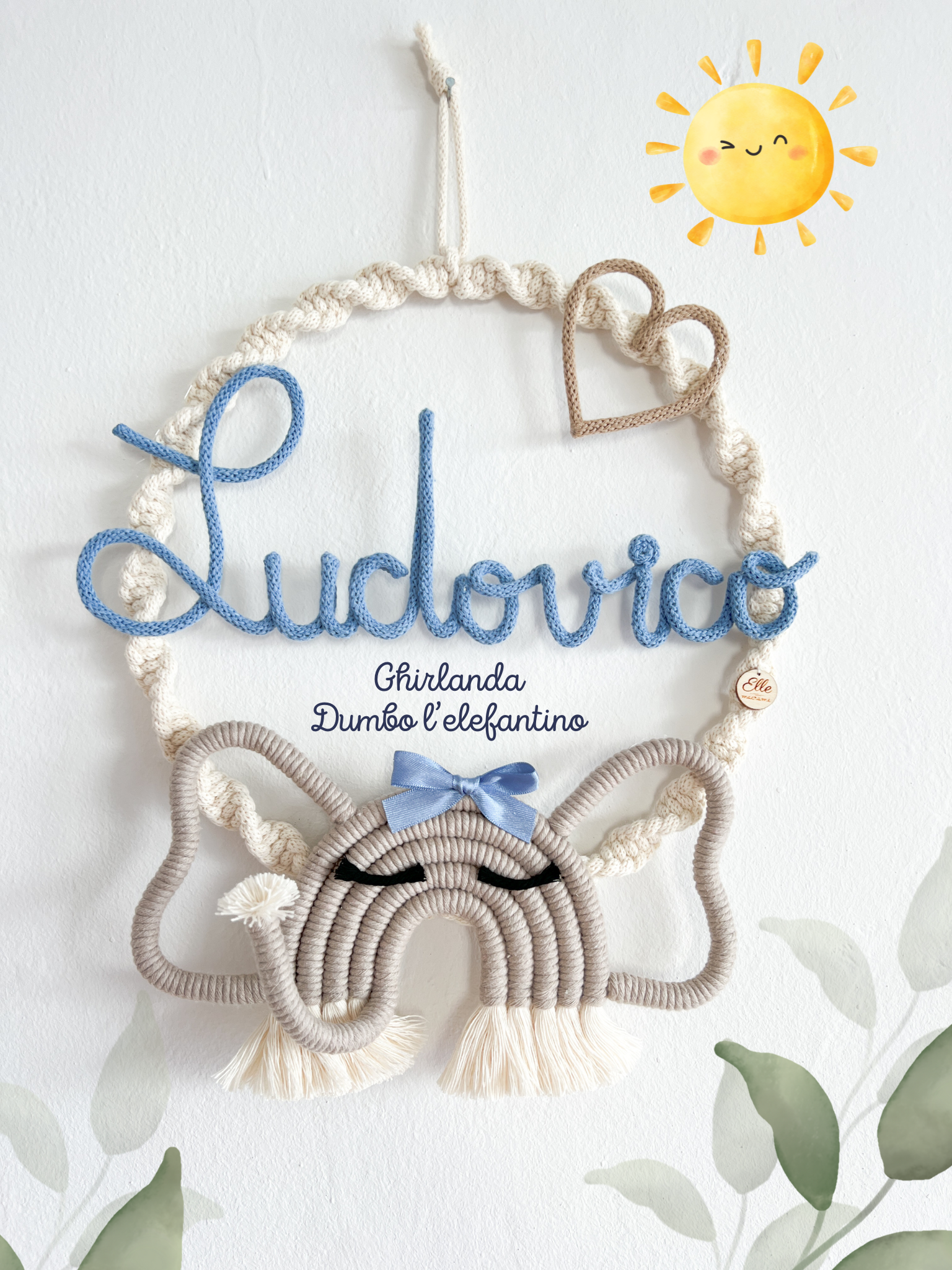 Fiocco Nascita Dumbo L'elefantino in Macramè - Regalo Nascita Fatto a Mano
