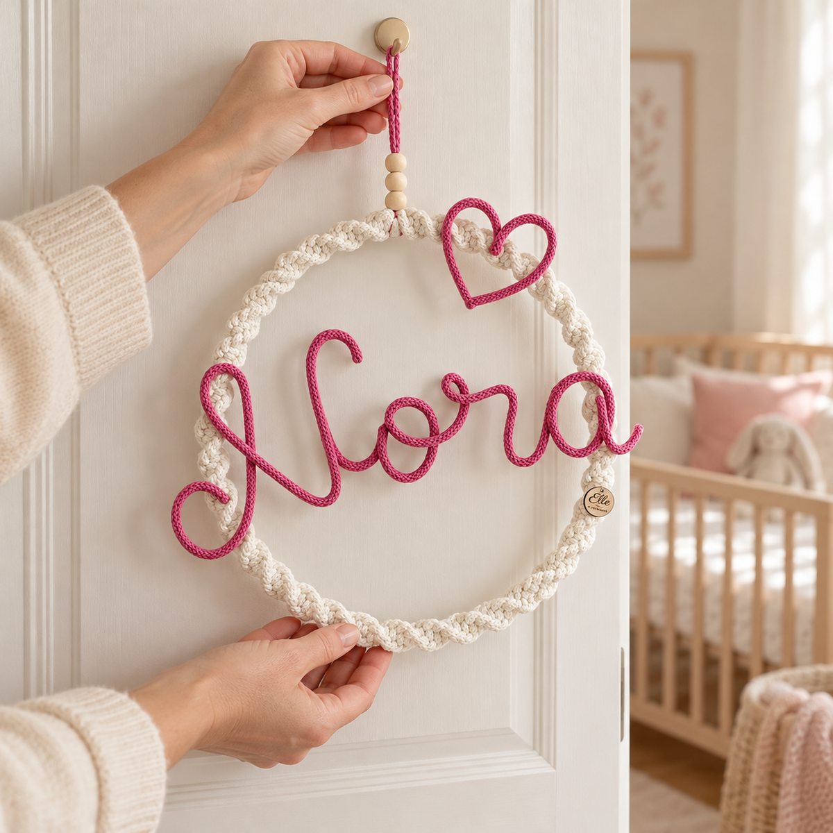Fiocco Nascita con Nome Semplice Personalizzato in Macramè