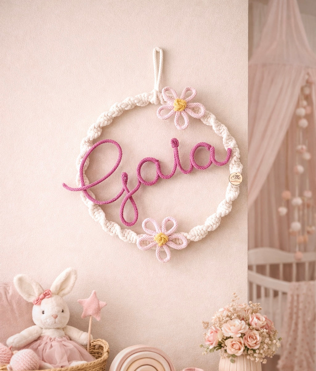 Fiocco Nascita Floreale Personalizzato in Macramè
